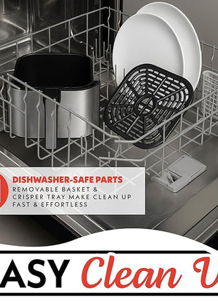 Gourmia Air Fryer - 8 Qt Extra Large Capacity, FryForce360º, Digital Display with 12 Presets, Roast, Bake, Broil, Dehydrate, Dishwasher Safe Accessories, Stainless Steel