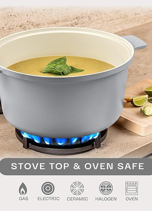 Gotham Steel 5 Qt Dutch Oven Pot with Lid, Nonstick Ceramic 10 in 1 Cooking Pot & Dutch Oven for Bread Baking, Lightweight, Oven & Dishwasher Safe – Gray