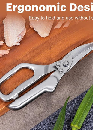 LIVINGO Kitchen Scissors - Heavy Duty Poultry Shears Sharp Cutting Food Chicken Bone Meat Vegetable for Cooking, Multipurpose Stainless Steel Utility Scissors, Safety Lock