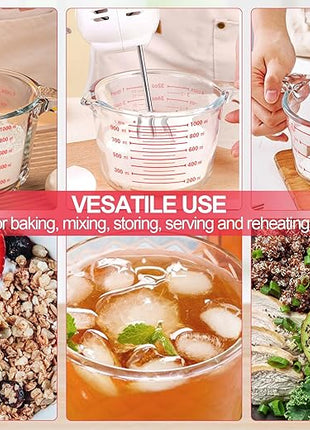 M MCIRCO 6 Pcs Glass Measuring Cups with Lids Set, 1-Cup, 2-Cup, 4-Cup Measuring Jugs with Handle, Nesting Liquid Measuring Cups for Kitchen