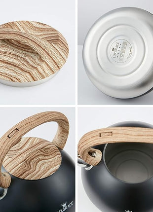 s-p Whistling Tea Kettle Stainless Steel Teapot, Teakettle for Stovetop Induction Stove Top, Fast Boiling Heat Water Tea Pot 2.2 Quart(Black)