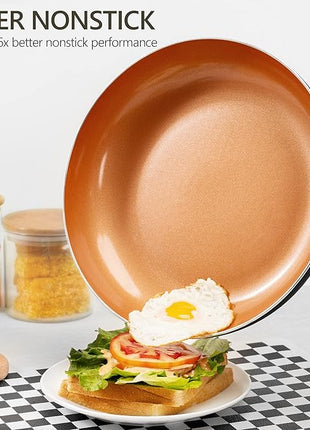 MICHELANGELO Frying Pan with Lid, Nonstick 8 Inch Frying Pan with Ceramic Titanium Coating, Copper Fry Pan with Lid, Small Fry Pan 8 Inch, Nonstick Fry Pans