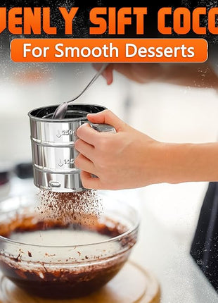 Flour Sifter for Baking – 3 Cup Flour Sifter Stainless Steel with Dual-Blade, Ergonomic Handle, Reinforced Base, Rust-Resistant and Easy to Wash – For Powdered Sugar, Cocoa, and Daily Baking Tasks