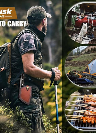 Huusk Serbian Chef Knife with Full Tang Handle Forged Butcher Knives for Meat Cutting Meat Cleaver Knife with Sheath for Halloween Kitchen Hunting or Camping Christmas Gift for Men and Women