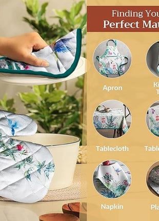 Maison d' Hermine Pot Holders Set 100% Cotton Heat Resistant Potholders 8" x 8" Hot Pads with Loop BBQ, Cooking, Baking, Grilling, Kitchen, Handling Hot Pans Spring/Summer (Pack of 2, Tropiques)