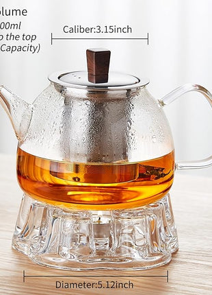 34OZ/1000ml Glass Teapot with Stainless Steel Infuser, Drip-Free Spout, and Wooden Knob Lid – Stovetop Safe Borosilicate Tea Kettle for Loose Leaf and Herbal Tea Brewing