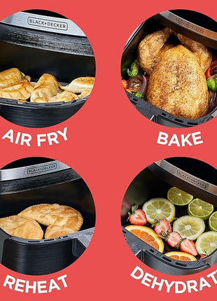 BLACK+DECKER Purifry 6QT Air Fryer, Timer with Auto Shut-off and Shake Reminder, Digital LED Touchscreen and 9 Presets, 1500w up to 400 F, Dishwasher Safe Parts