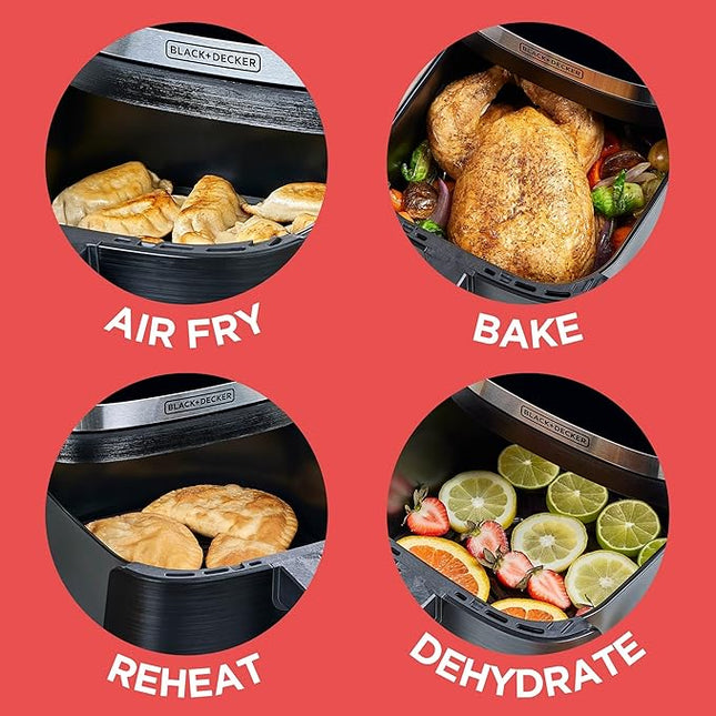BLACK+DECKER Purifry 6QT Air Fryer, Timer with Auto Shut-off and Shake Reminder, Digital LED Touchscreen and 9 Presets, 1500w up to 400 F, Dishwasher Safe Parts