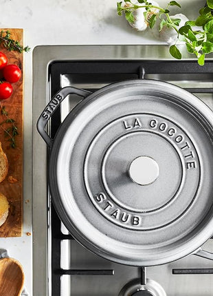 Staub Cast Iron Round Dutch Oven, Made in France, Graphite Grey, 4-qt, Serves 4-6 people