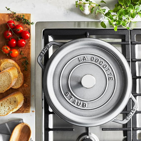 Staub Cast Iron Round Dutch Oven, Made in France, Graphite Grey, 4-qt, Serves 4-6 people