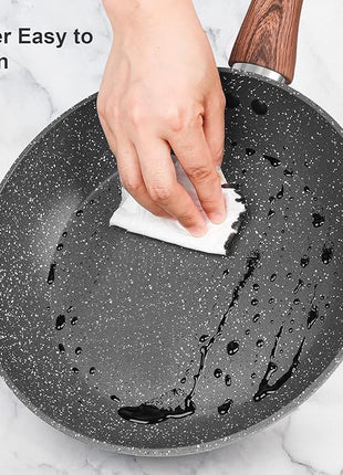 Granite Pots and Pans Set Non Stick, 11 Piece Die-Cast Induction Cookware Set, Nonstick Kitchen Cooking Set w/Frying Pans & Saucepans, PFOA Free