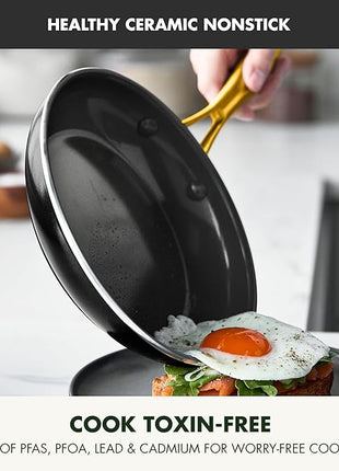 GreenPan Swift Cookware 10" Frying Pan Skillet, Healthy Ceramic Nonstick Coating, Heavy-Gauge Aluminum, Gold-Tone Stainless Steel Handle, PFAS-Free, Dishwasher & Oven Safe, Black