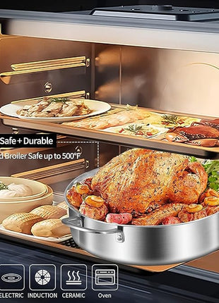 LOLYKITCH Whole Body Tri-Ply Stainless Steel 5.5 QT Sauté Pan with Lid,12 Inch Deep Frying Pan,Jumbo Cooker,Dishwasher and Oven Safe,Detachable Handle.