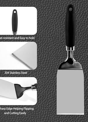 Metal Spatula for Cast Iron Skillet Grill & BBQ, Flat Top Griddle Spatulas for Burgers Fish Eggs, Stainless Steel Turner Flipper for Kitchen Use