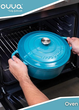 Cast Iron Dutch Oven with Lid – Non-Stick Ovenproof Enamelled Casserole Pot – Sturdy Dutch Oven Cookware – Blue, 7.3-Quart, 30cm – by Nuovva