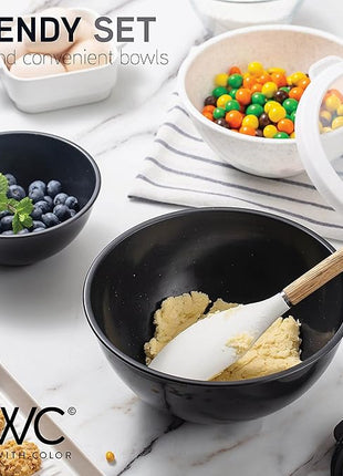COOK WITH COLOR Mixing Bowls with TPR Lids - 12 Piece Plastic Nesting Bowls Set includes 6 Prep Bowls and 6 Lids, Microwave Safe Mixing Bowl Set (Black and White)