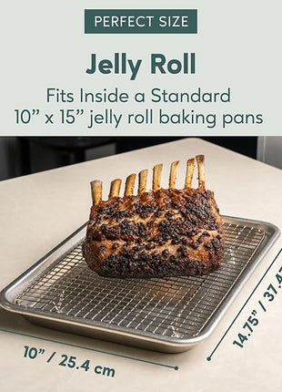 Ultra Cuisine Oven-Safe, Dishwasher-Safe 100% Stainless Steel Cooling & Baking Rack Set - Jelly Roll Sheet Pan Size - Heavy Duty - 10 x 14.7" - Set of 2 - Wire Cooling Racks for Baking & Cooking