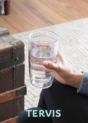 Tervis Clear & Colorful Tabletop Made in USA Double Walled Insulated Tumbler Travel Cup Keeps Drinks Cold & Hot, 16oz, Clear