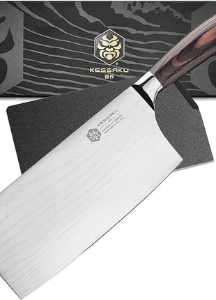 KESSAKU Meat Cleaver Butcher Knife - 7 inch - Samurai Series - Heavy Duty - Razor Sharp - Forged 7Cr17MoV High Carbon Stainless Steel - Wood Handle with Blade Guard