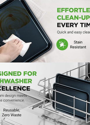 NutriChef 2-Piece Baking Sheet Non Stick - Premium Carbon Steel Cookie Sheets for Baking - Large and Medium Baking Trays for Oven - Blue Diamond