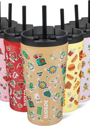 BJPKPK 18oz Tumbler With lid And Straw Stainless Steel Travel Coffee Mug Insulated Tumblers Cups,Spring Party Brown