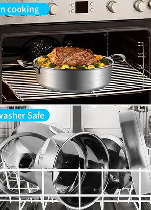 Stainless Steel Pots and Pans Set, 7-Piece Kitchen Cookware Sets with Glass Lids, Stay-Cool Handle, Oven Safe, Works with Induction/Electric and Gas Cooktops, Dishwasher