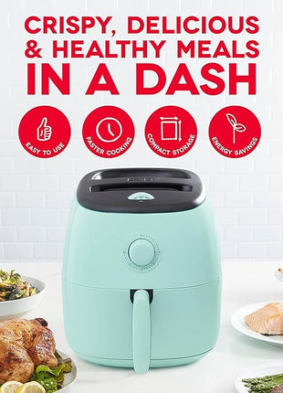 DASH Tasti-Crisp™ Electric Air Fryer Oven, 6 Qt. Family Size, Aqua – Compact Air Fryer with Large Basket for Healthier Food in Minutes, Ideal for Small Spaces - Auto Shut Off, Analog, 1700-Watt