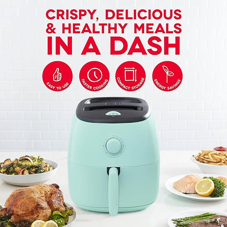 DASH Tasti-Crisp™ Electric Air Fryer Oven, 6 Qt. Family Size, Aqua – Compact Air Fryer with Large Basket for Healthier Food in Minutes, Ideal for Small Spaces - Auto Shut Off, Analog, 1700-Watt
