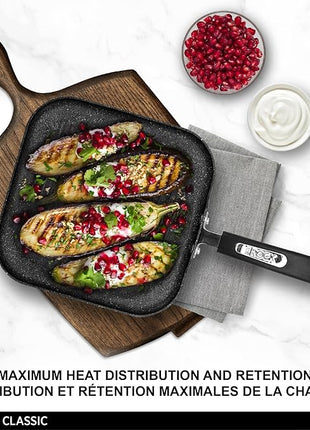 Starfrit The Rock 25cm (10") Non-Stick Grill Pan - Durable Forged Aluminium - Oven Safe - PFOA Free - Easy to Clean - Black