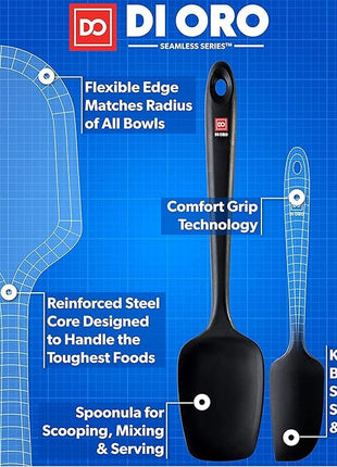DI ORO Silicone Spatula Set - Rubber Kitchen Spatulas for Baking, Cooking, & Mixing - 600°F Heat-Resistant & BPA Free Silicone Scraper Spatulas for Nonstick Cookware - Dishwasher Safe (5pc, Black)