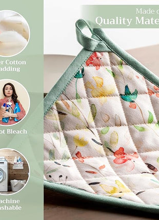 Maison d'Hermine Pot Holders 100% Cotton Heat Resistant Potholders 8" x 8" Hot Pads with Loop BBQ, Cooking, Baking, Grilling, Kitchen, Handling Hot Pans Spring/Summer (Pack of 1, Colmar)