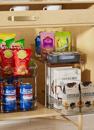 Delamu 2-Tier Under Sink Organizers and Storage, Multi-Purpose Stackable Bathroom Cabinet Organizers, Pull Out Kitchen Pantry Organization and Storage with Dividers(2 Pack, Grey)