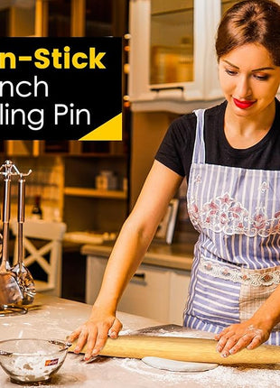 Classic French Rolling Pins Bamboo Wooden Rolling Pin for Baking Pizza Dough Pie Cookie, 15.8-Inch