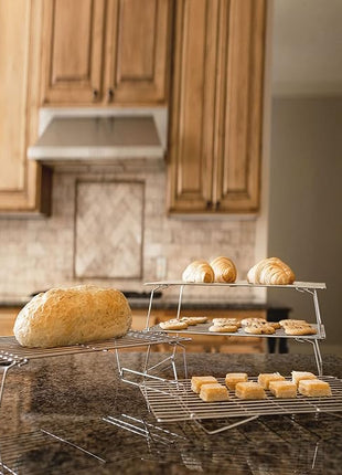 KITCHENATICS 4-Tier Stackable Cooling Racks for Baking, 100% Stainless Steel Wire Rack, Oven Safe Baking Rack, Oven Rack for Pizza, Cake, Bread, Cooling Rack for Cooking and Baking, Cookie Rack 15x10