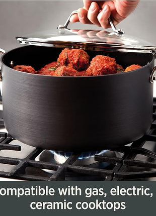 All-Clad Essentials Hard Anodized Nonstick Sauce Pan Set 4 Piece, 8, 10.25 Inch, 4 Quart Oven Broiler Safe 500F Pots and Pans, Cookware Black