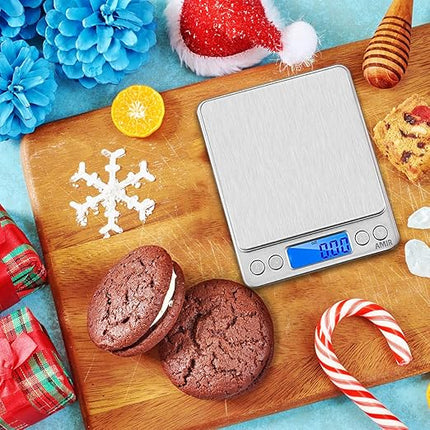 (Upgraded) AMIR Digital Kitchen Scale, 500g Mini Pocket Jewelry Scale, Food Scale, Coffee Scale, Back-Lit LCD Display, 2 Trays, 6 Units, Auto Off, Tare, PCS, Stainless Steel (Batteries Included)