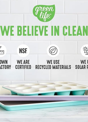 GreenLife 12-Cup Muffin Pan, PFAS-Free Healthy Nonstick Baking Tray, 11.4" x 1.9" x 15.9", Durable Ceramic Bakeware, Cupcakes, Egg Bites, Tarts, Brownies, Black