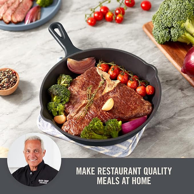 DASH Zakarian 7.5" Nonstick Cast Iron Skillet with Pour Spouts for Searing, Baking, Grilling, Roasting and More - Black