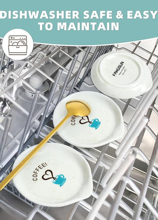 FANGSUN Coffee Spoon and Rest Set,Mini Spoon Holder for Teaspoon, Stirrers, Farmhouse Ceramic 3.5-Inch Small Tea Spoon Rest for Coffee Bar Accessories/Station Decor/Ideas Gifts, White