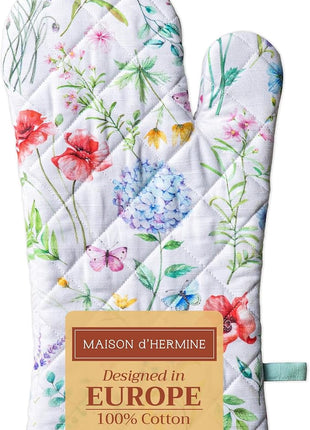 Maison d' Hermine Oven Gloves 100% Cotton Oven Mitt 7" x 13" with Loop Heat Resistant, BBQ, Cooking Gloves, Baking, Grilling, Kitchen, Handling Hot Pans Spring/Summer (Pack of 1, Just Floral)