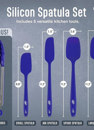 Kaluns Silicone Spatula Set, 4 Rubber Spatulas 600°F Heat Resistant, Nonstick Seamless Design with Stainless Steel Core, Dishwasher Safe, BPA free, Bonus Tongs Included