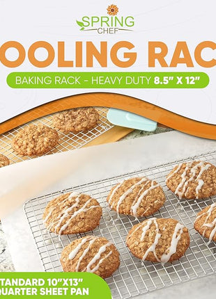Spring Chef 8.5" x 12" Stainless Steel Cooling Racks, Wire Rack for Baking Sheet - Fits Small Quarter Sheet Pan - Perfect for Cooking, Baking, Grilling, Smoking - Dishwasher Safe - Set of 2