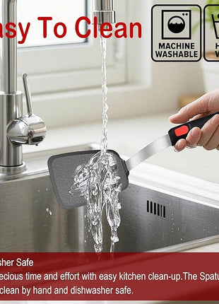 2 Pack Silicone Spatula Turner, 600°F Heat Resistant Kitchen Spatula Set for Nonstick Cookware, Cooking Utensil Set for Egg Pancake Flipper/Heat Resistant Silicone Grip