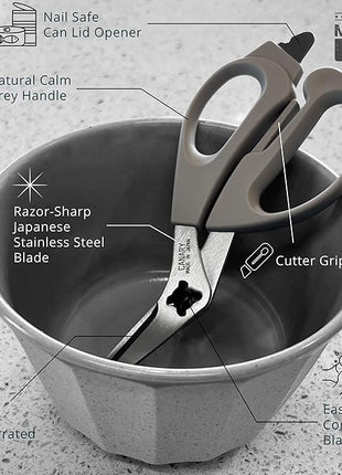 CANARY Japanese Kitchen Shears with Cutter 7.5" Offset Angled Blade, Made in JAPAN, Dishwasher Safe Come Apart Blade, All-Purpose Detachable Kitchen Scissors, Rust Proof Japanese Stainless Steel, Gray