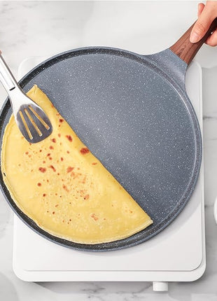 SENSARTE Nonstick Crepe Pan, Swiss Granite Coating Dosa Pan Pancake Flat Skillet Tawa Griddle 12-Inch with Stay-Cool Handle, Induction Compatible