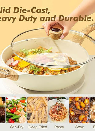 SENSARTE Ceramic Nonstick Frying Pan Skillet with Lid, 13.3 Inch Large Deep Frying Pan, 6 Qt Saute Pan, Induction Pan, Healthy Non Toxic Cooking Pan with Helper Handle, PFOA PFAS PTFE Free