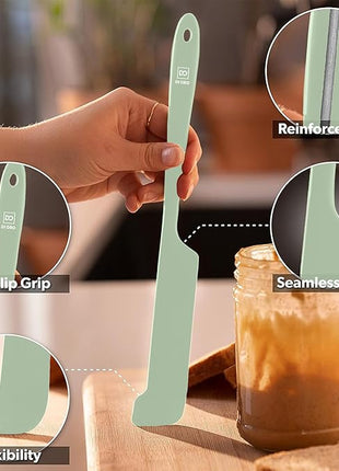 DI ORO Silicone Jar Spatulas for Scraping - Rubber Spatulas Silicone Heat Resistant - Kitchen Spatulas Nonstick Cookware Safe - Silicone Utensil Set for Blenders, Mixing, Baking, & Makeup (5pc, Sage)
