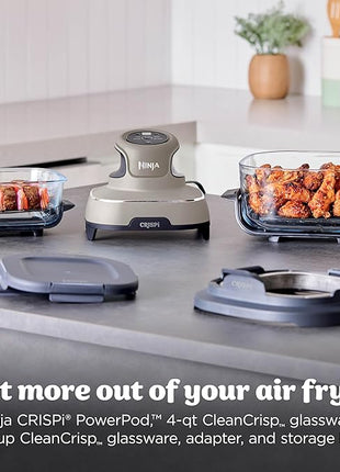Ninja Crispi Air Fryer, Microwave, Freezer & Dishwasher Safe, Non Toxic Glass Portable Cooking System, 4 QT & 6 Cup Glass Containers with Storage Lids, Easy Meals, Air Fry, Bake, Stone, FN101ST