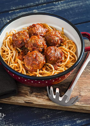 Zulay Kitchen Stainless Steel Spaghetti Server - 12” Pasta Fork with Teeth & Draining Holes - Rust-Resistant Pasta Spoon for Noodles & Pasta - Dishwasher Safe Utensil for Everyday Use