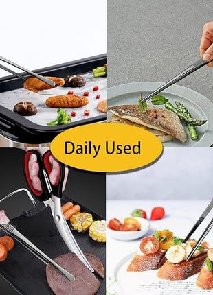 JETKONG 2 Pcs 12-Inch Food Tweezer Tongs, Stainless Steel Kitchen Tweezer Cooking Tweezers (Black)